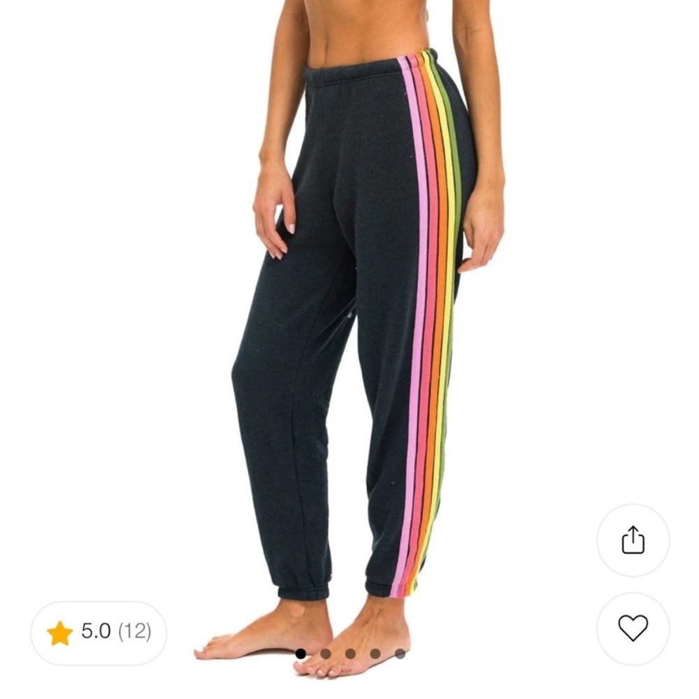 Aviator Nation Black Joggers with Pastel rainbow 5 stripes